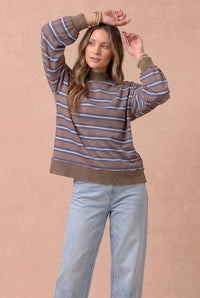 Between the Lines Stripe Pullover: Mocha