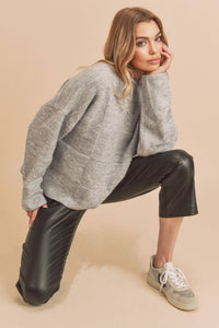 Ryleigh Patchwork Mock Neck Sweater: Heather Grey – Cozy Oversized Winter Knit