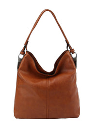 Rustic Roadside Faux Leather Hobo Shoulder Bag – Brown, Grey, Mocha | Large Slouchy Tote with Side Metal Accents & Adjustable Strap