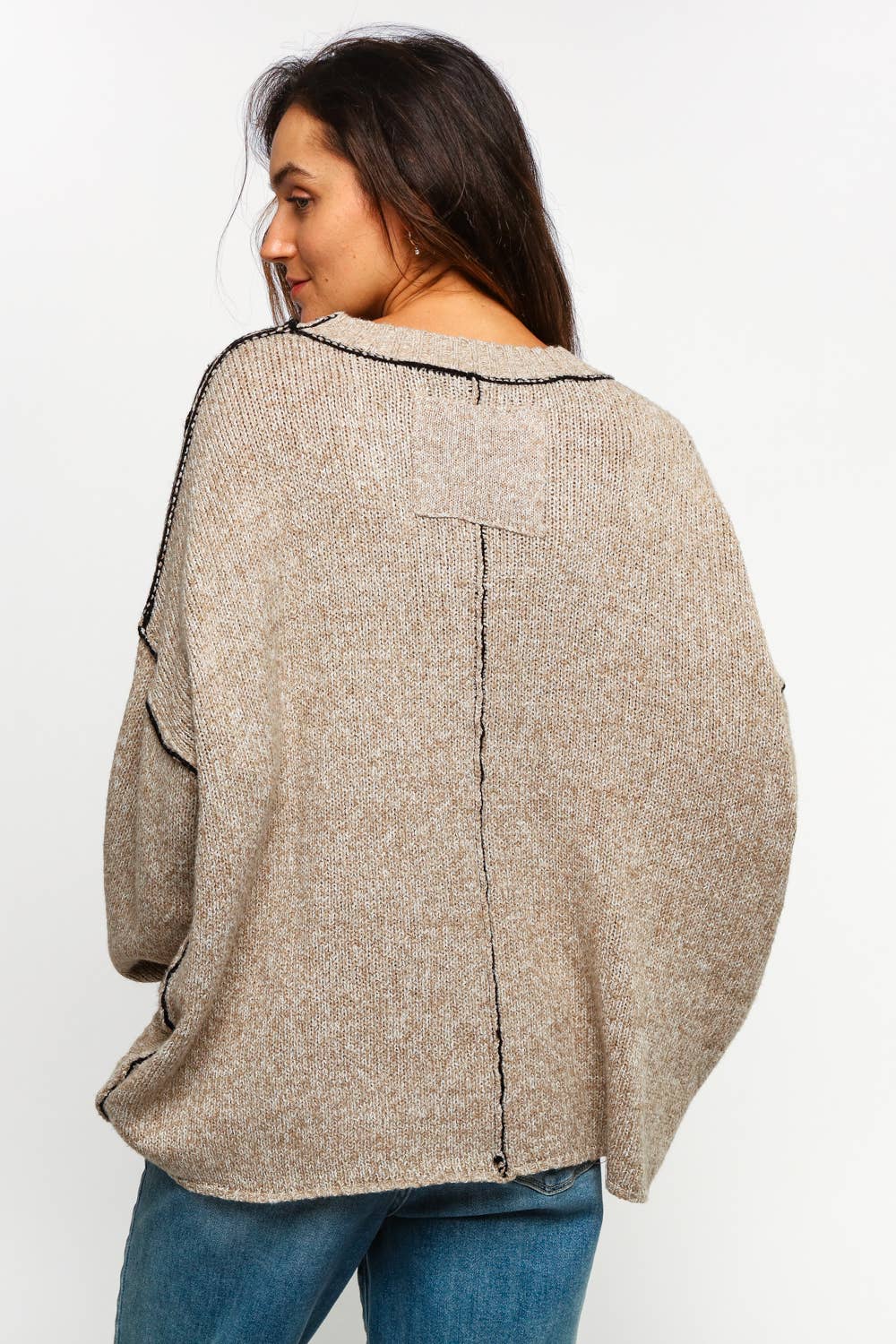 Lanie Color-Stitch Cable Knit Sweater – Oversized Round Neck Pullover | Northern Belle Boutique