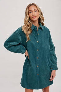 Clara Oversized Corduroy Jacket – Mocha Button-Down Shacket with Pockets