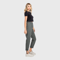 Millie Paperbag Waist Mom Jeans – High Rise Cuffed Denim in Washed Olive