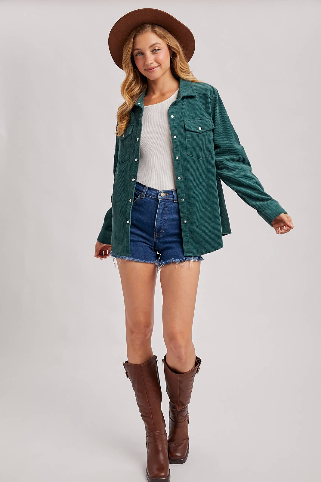 Everly Pines Corduroy Button-Down Shacket –Peacock