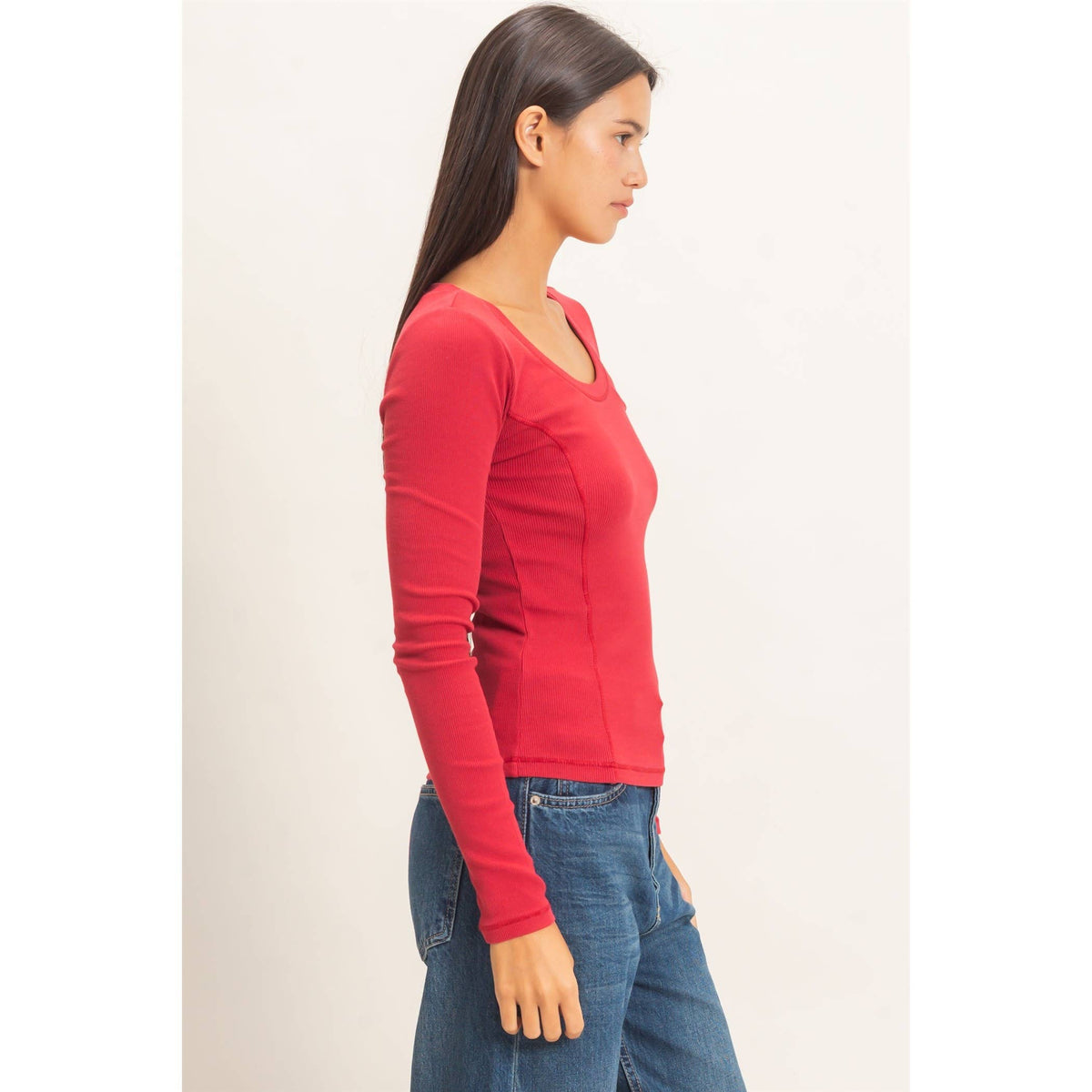Main Character Scoop Neck Top: Red