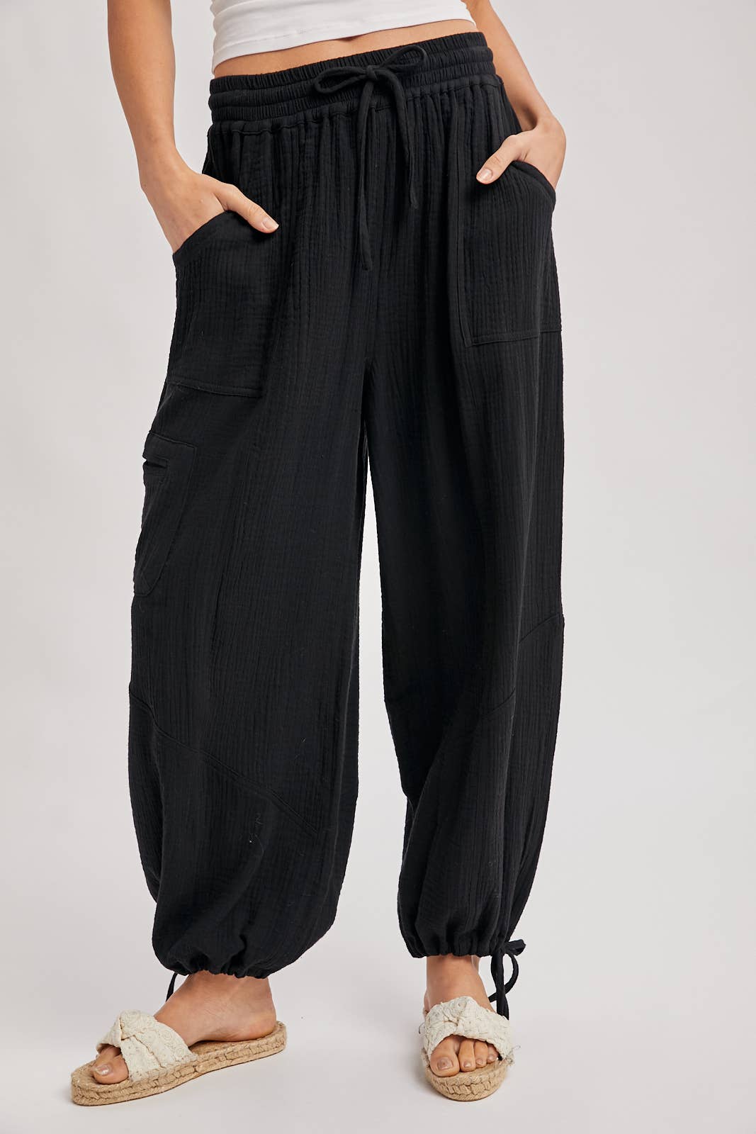 JOGGER HAREM DRAWSTRING PANTS: LT.OLIVE / S