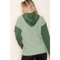 COLOR BLOCK STRIPED HOODIE TOP: OLIVE / S-M-L-XL(2-2-2-1)