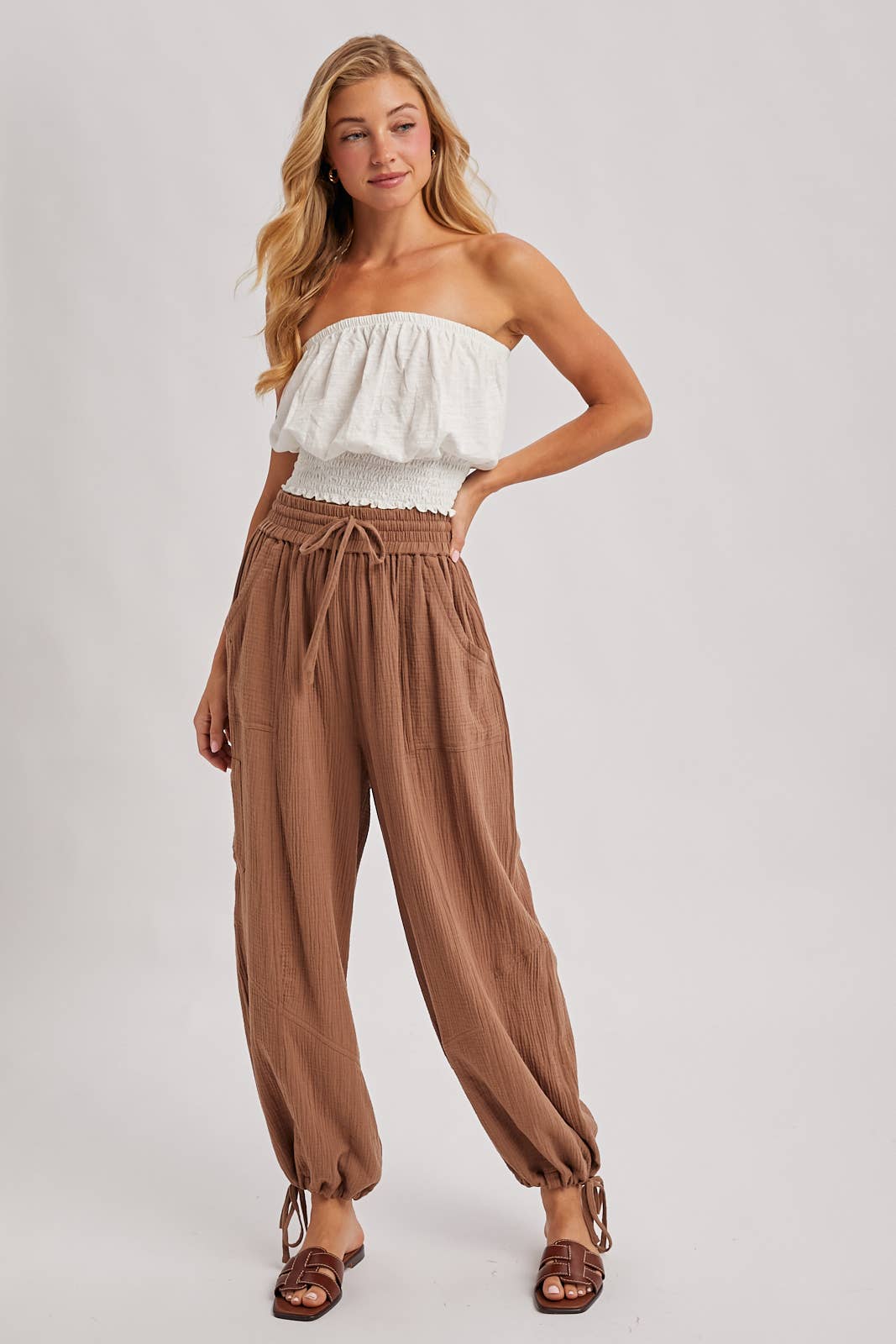 JOGGER HAREM DRAWSTRING PANTS: LT.OLIVE / M