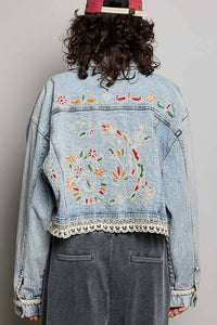 Magnolia Mae Embroidery Lace Trim Denim Jacket
