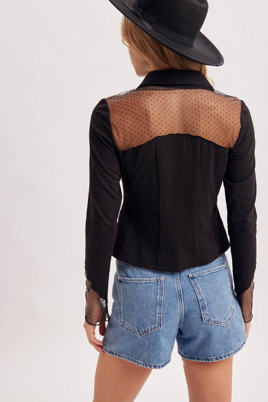 Dakota Rose Western Embroidered Mesh Button Front Top: Black