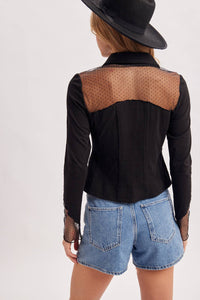 Dakota Rose Western Embroidered Mesh Button Front Top: Black