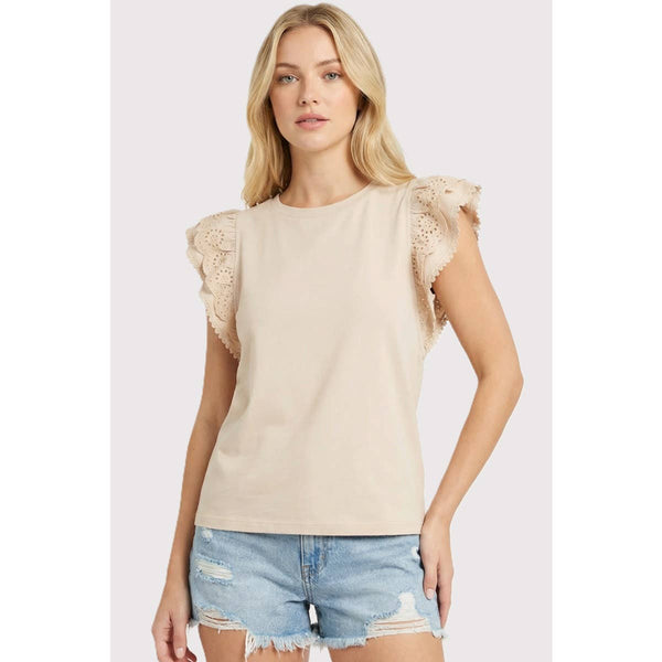 The Vivienne Scalloped Eyelet Top – Cotton Ruffle Sleeve Blouse