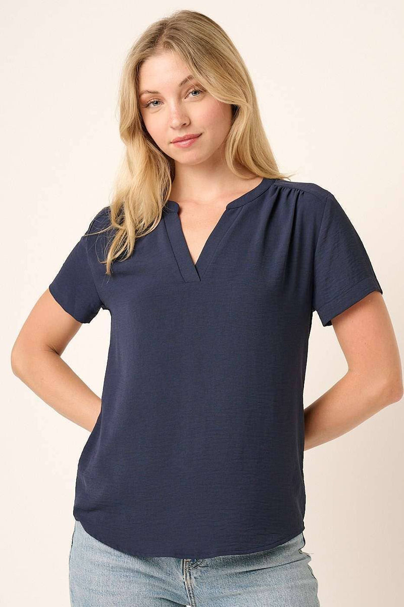 The Emerson Airflow Blouse – Mandarin Collar Woven Top