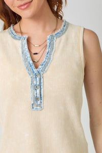 Lennon Washed Thermal Sleeveless Henley – Natural