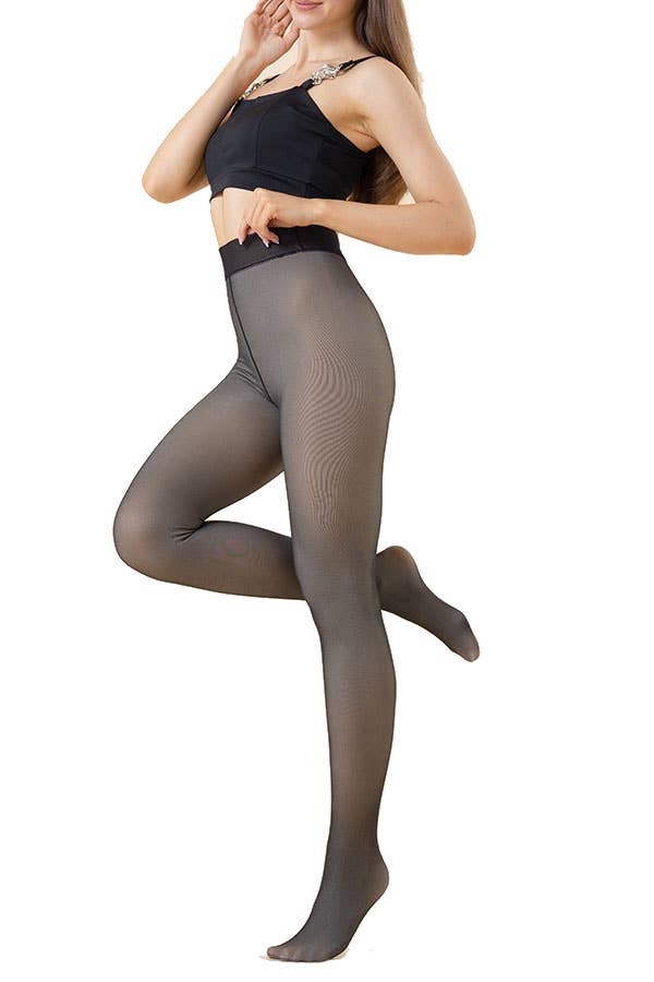Everly Thermal Fleece Lined Tights – Winter Warm Compression Leggings, Sheer Look Pantyhose
