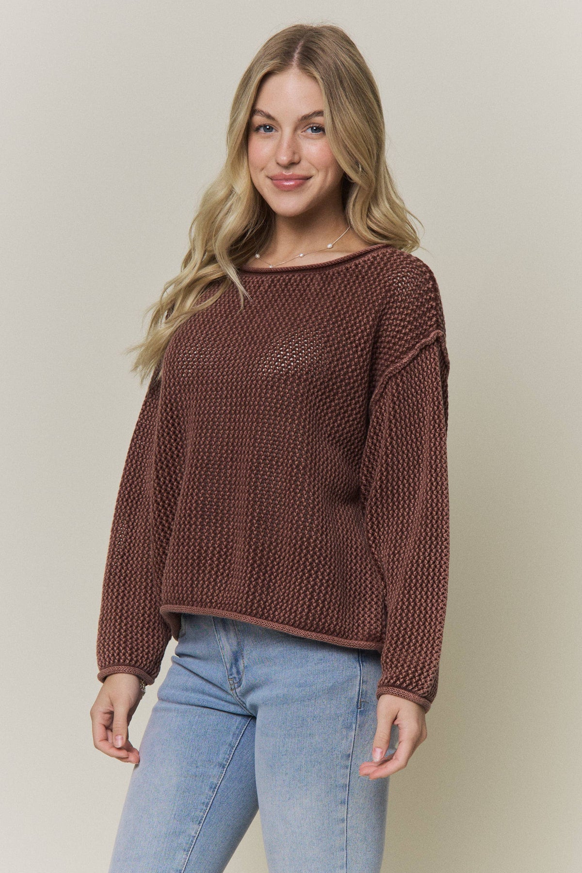 No Plans Textured Cotton Sweater: Brick