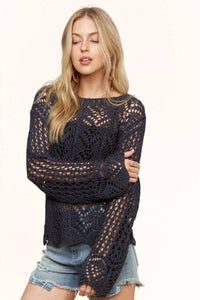 The Midnight Breeze Crochet Sweater: Navy