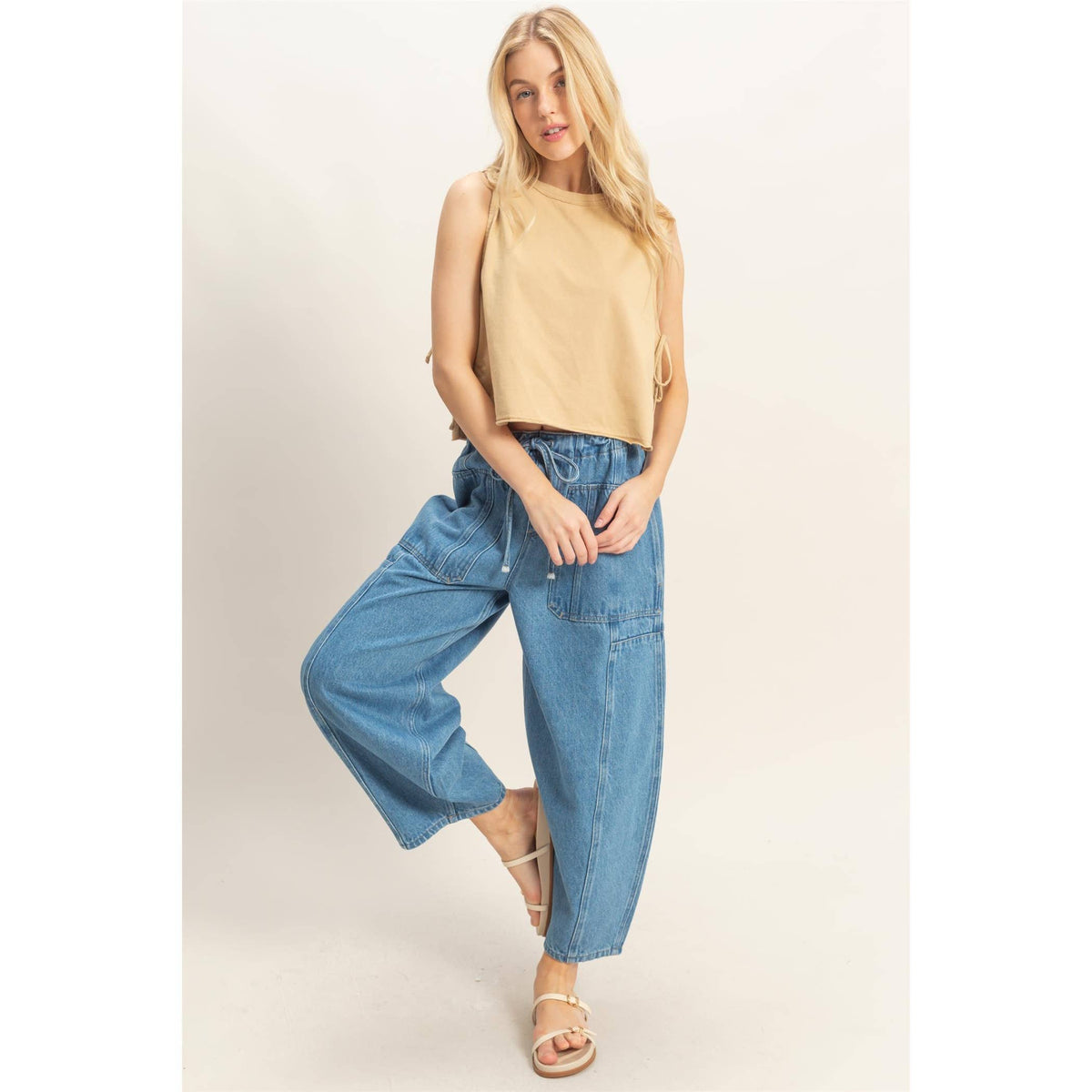 Wide Pants With Oversize Pockets: L.BLUE / S-M-L(2-2-2)