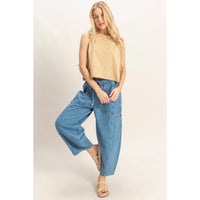 Wide Pants With Oversize Pockets: L.BLUE / S-M-L(2-2-2)