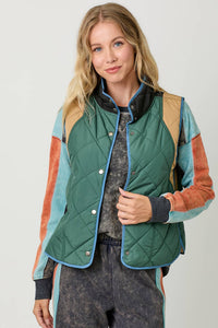 Stacey Color Block Padded Vest: Green Mix