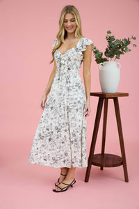 Magnolia Sweetheart Neck Ruffle Sleeve Floral Midi Dress – Romantic Summer A-Line Dress