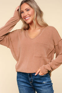 Mila Vintage Wash Ribbed Long Sleeve Basic Top