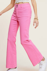 Olive High Rise Wide Leg Flare Pants – Soft Washed Stretch Denim