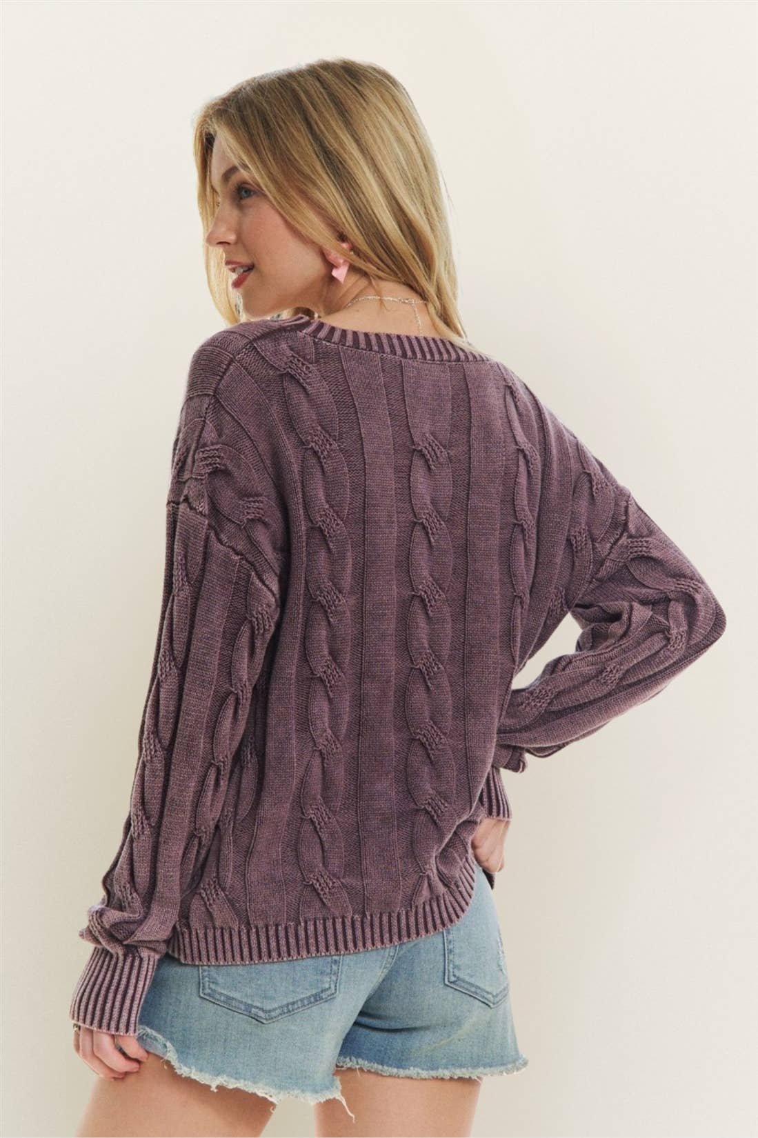 Good Intentions Cable Knit Sweater: Plum