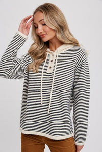 Nic Stripe Henley Sweater-Cream/Black