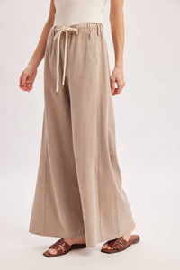 Easy Going Washed Wide Leg Pants: Sand