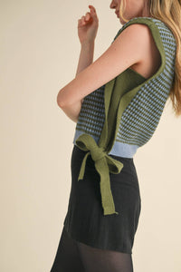 The Ivy Tie Sweater Vest: Olive/Blue
