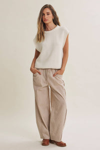 ALL ABOUT COMFORT ELASTIC STRIPE COTTON BARREL PANTS: DK. GREEN / L