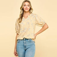 Daisy Lane Puff Sleeve Floral Blouse | V-Neck Ruffle Trim Top