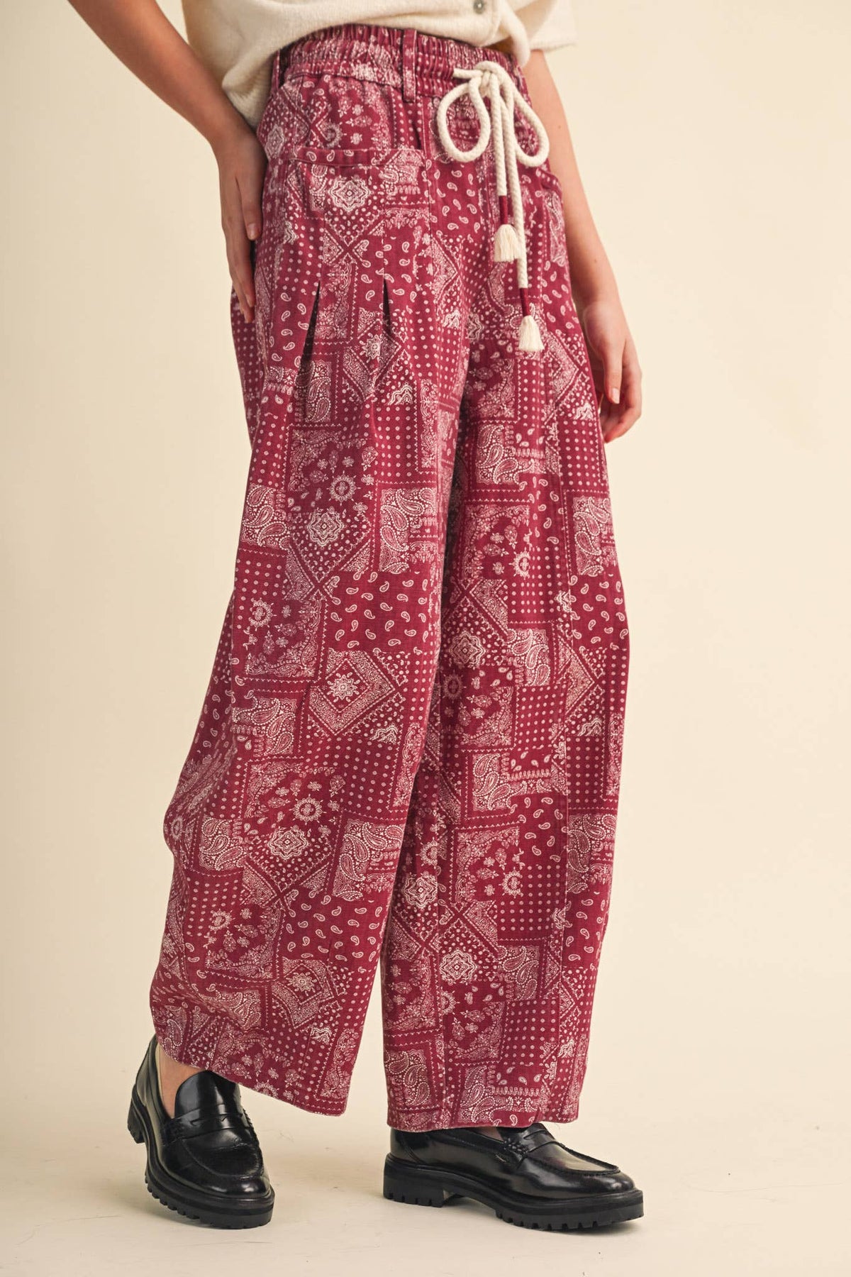 The Jolene Bandana Barrel Pants: Berry Brick