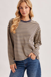 On Repeat Stripe Oversized Long Sleeve Top: Ash