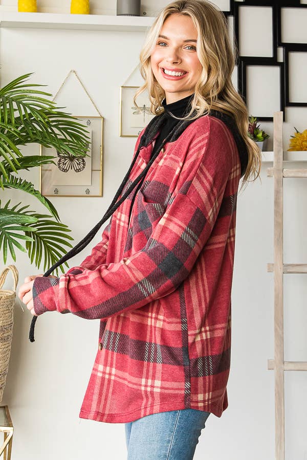 Sutton Plaid Hoodie Shacket – Soft Flannel Button Down with Hood