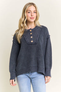 Worth a Look Cotton Henley Sweater: Navy