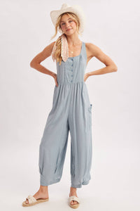 Easy Breeze Button Front Jumpsuit: Coastal Blue