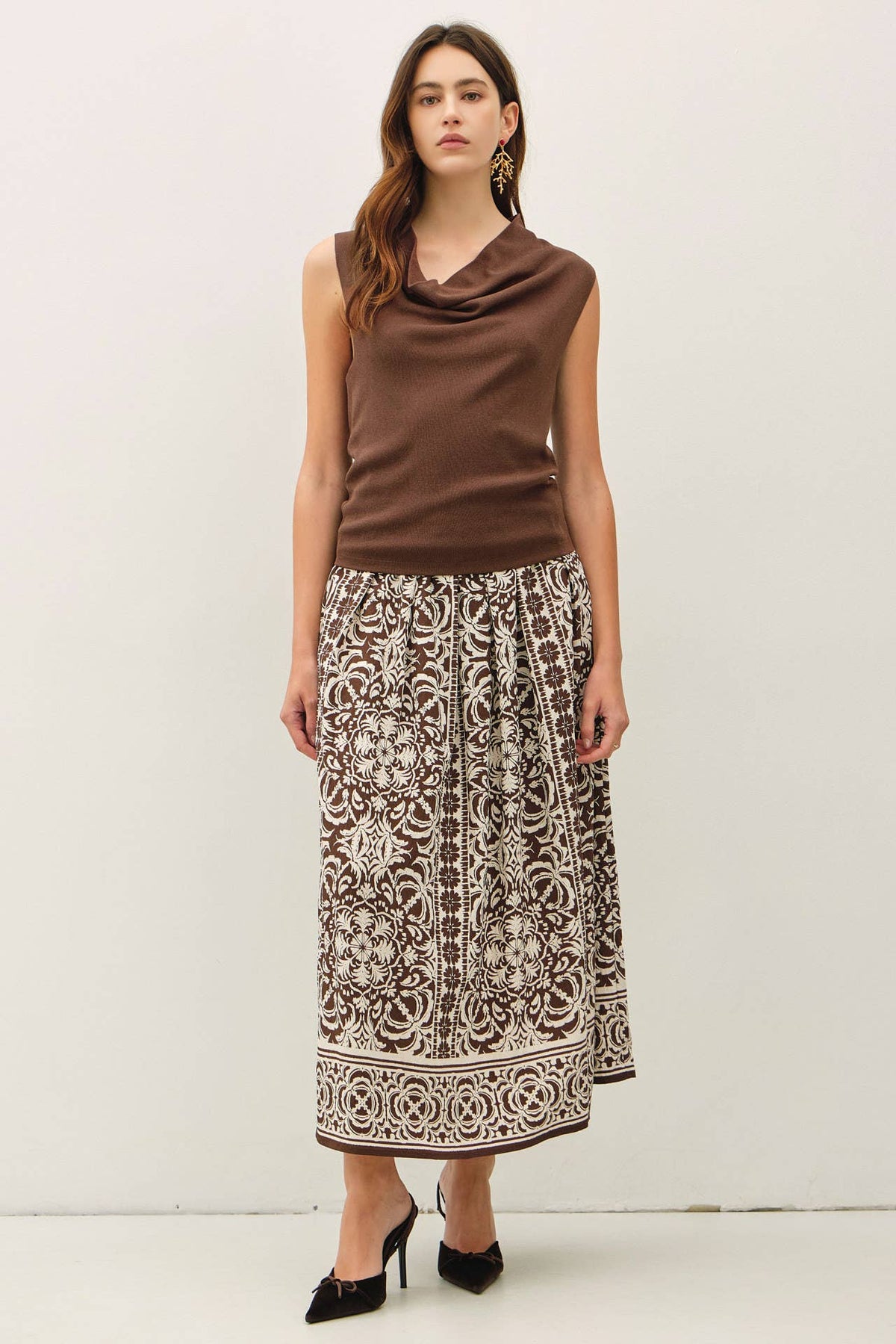 The Colette Cowl Neck Sweater Tank: Coco – Fine Knit Sleeveless Slim Fit Top