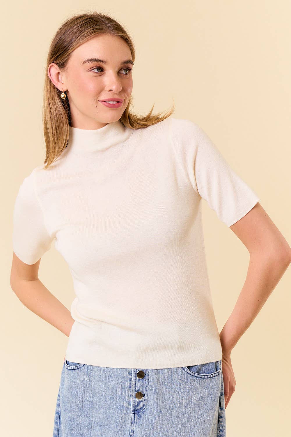 The Hadley Mock Neck Sweater Top – Cream & Oatmeal