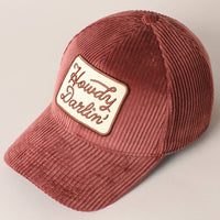 Howdy Darlin’ Corduroy Patch Baseball Cap – Vintage Western Adjustable Hat
