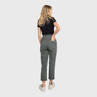 Millie Paperbag Waist Mom Jeans – High Rise Cuffed Denim in Washed Olive