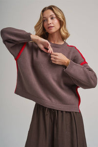Just a Pop Sweater: Chocolate/ Red