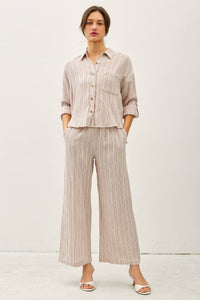 The Dakota Striped Gauze Button-Up Top – Charcoal & Amber