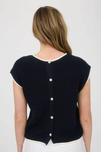 The Marlowe Contrast Trim Sweater Top – Camel Knit Short Sleeve Pullover