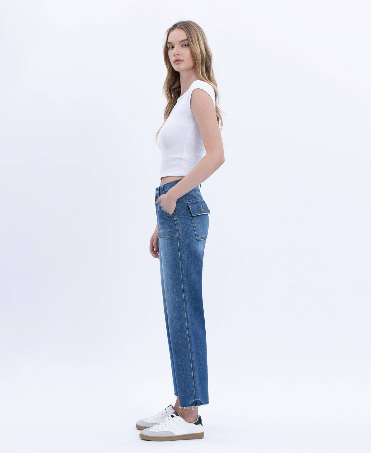 Vervet "Lainey" Utility Pocket Straight Jeans: Dark Wash