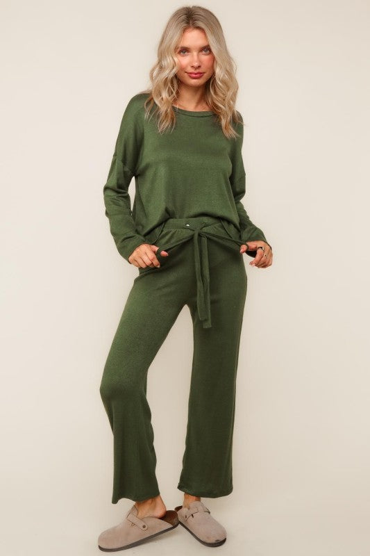 Evergreen Cozy Hacci Lounge Set – Soft Knit Top & Straight-Leg Pant Duo | Northern Belle Boutique