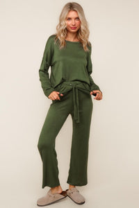 Evergreen Cozy Hacci Lounge Set – Soft Knit Top & Straight-Leg Pant Duo | Northern Belle Boutique