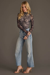 After Midnight Floral Mesh Top: Grey/Cream