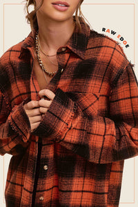 Rowan Mineral Wash Plaid Flannel Shacket with Raw Edge Details