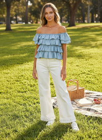 Savannah Chambray Ruffle Top
